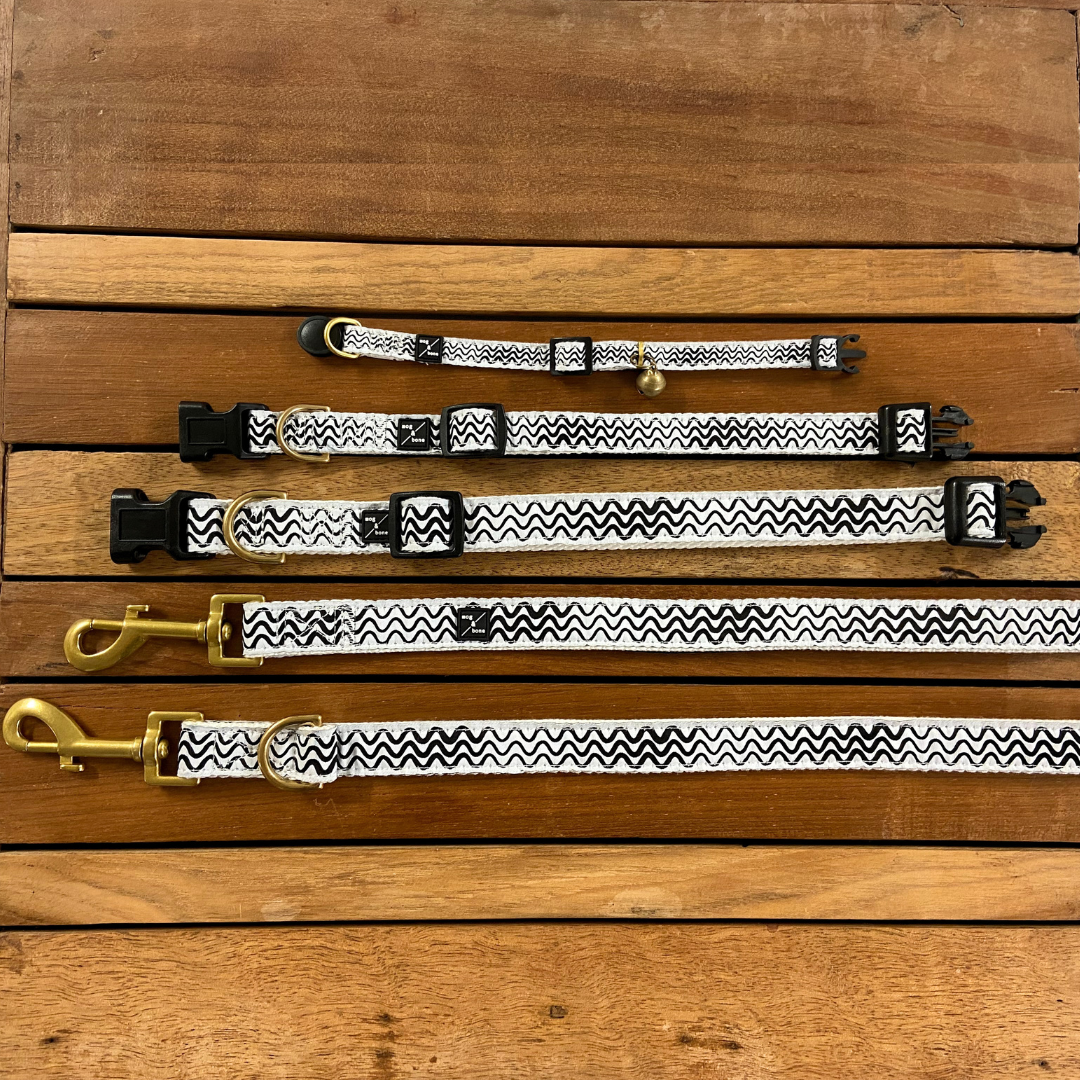 Cat Collar - Hemp - Black Wave Print