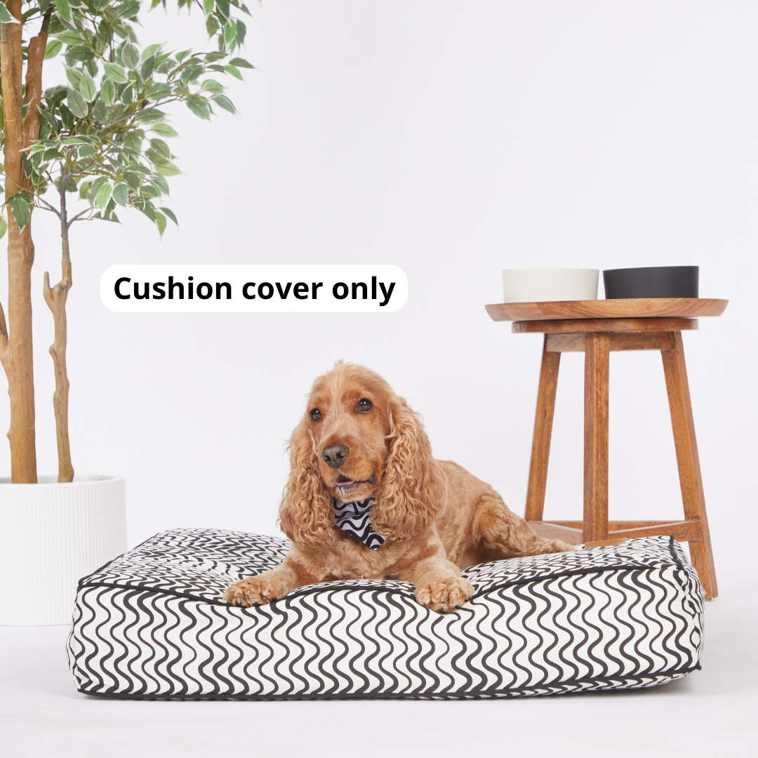 Cushion Bed COVER - Black Wave Print