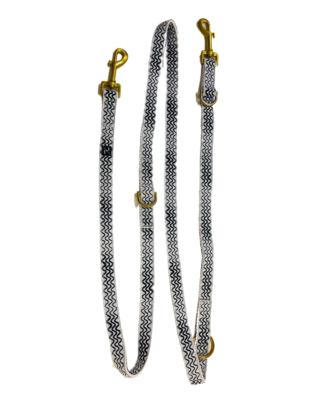 Hemp Dog Lead - Multi Function with Leather & Brass Fittings - Black Wave