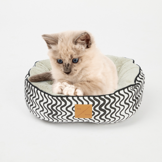 Cat Bed  - Reversible - Black Wave Print