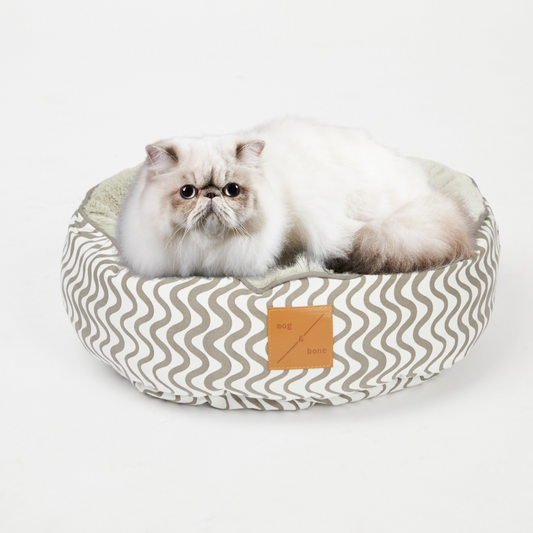 Cat Bed - Reversible - Mocha Wave Print