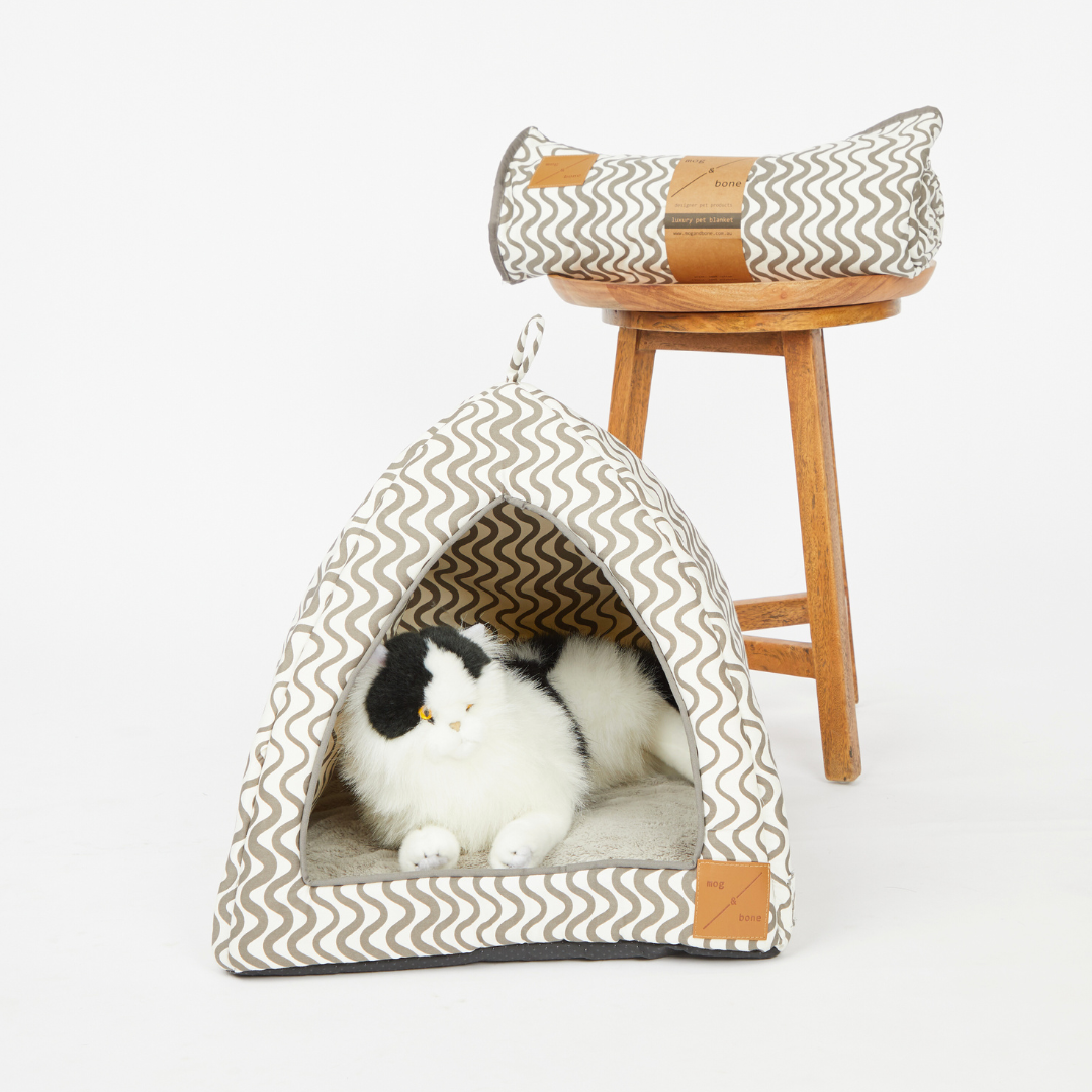 Cat Igloo - Mocha Wave Print