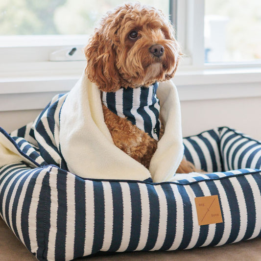 Bolster Dog Bed - Navy Hampton Stripe Print