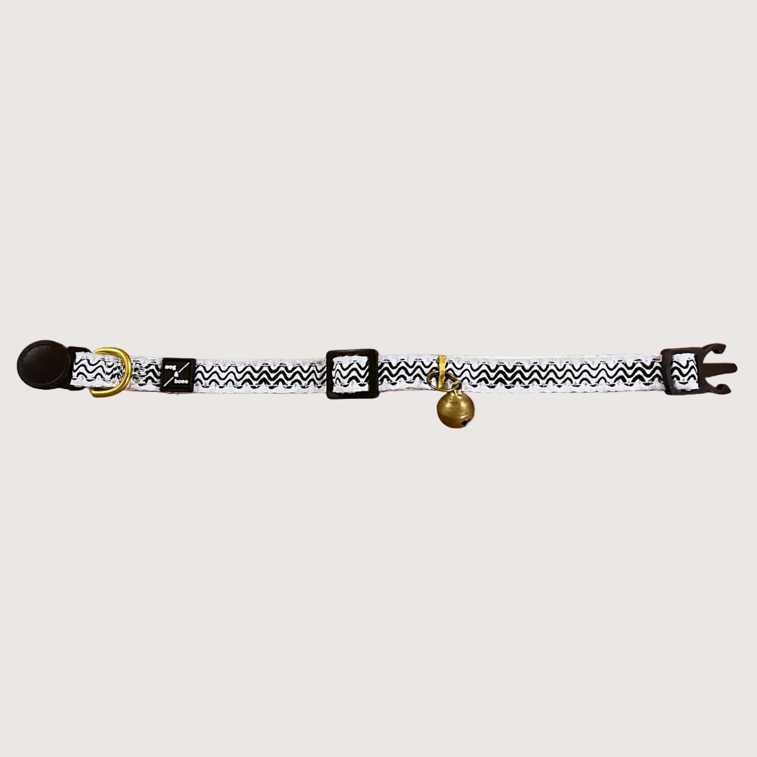 Cat Collar - Hemp - Black Wave Print