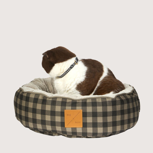 Cat Collar - Hemp - Mocha/ Black Gingham Print