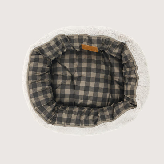 Cat Bed - Reversible - Mocha/ Black Gingham Print