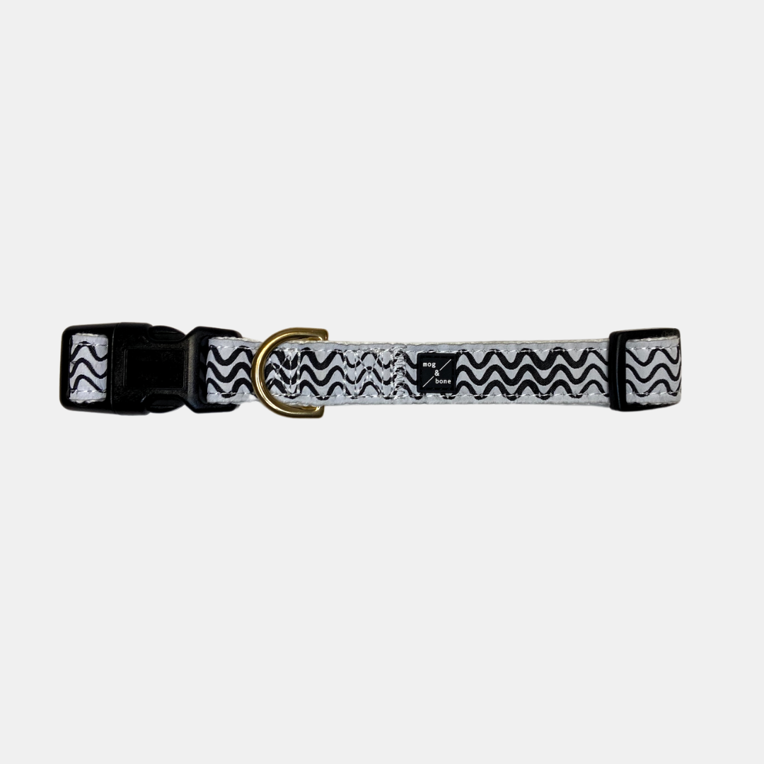 Hemp Dog Collar - Black Wave Print