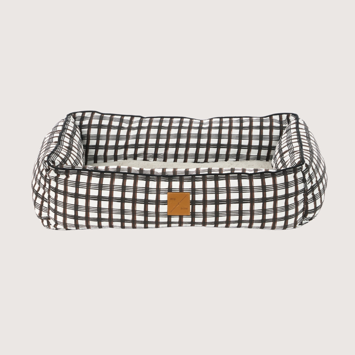 Bolster Dog Bed - Cocoa/ Black Plaid Print