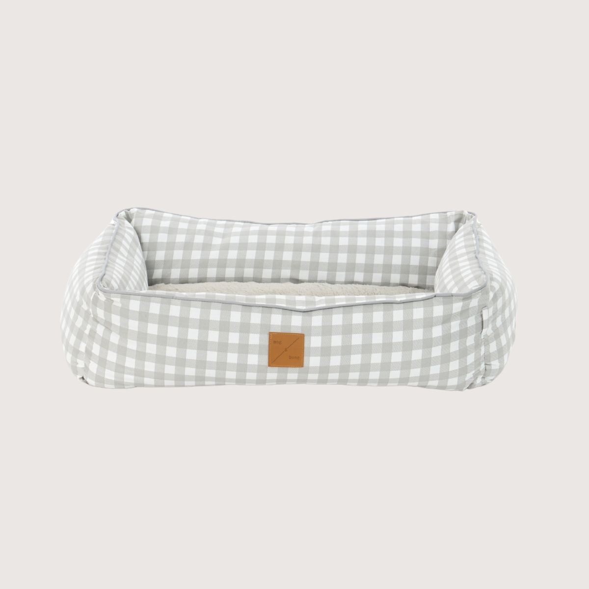 Bolster Dog Bed - Grey Gingham Print