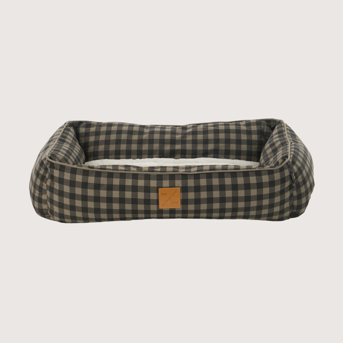 Bolster Dog Bed - Mocha/ Black Gingham Print