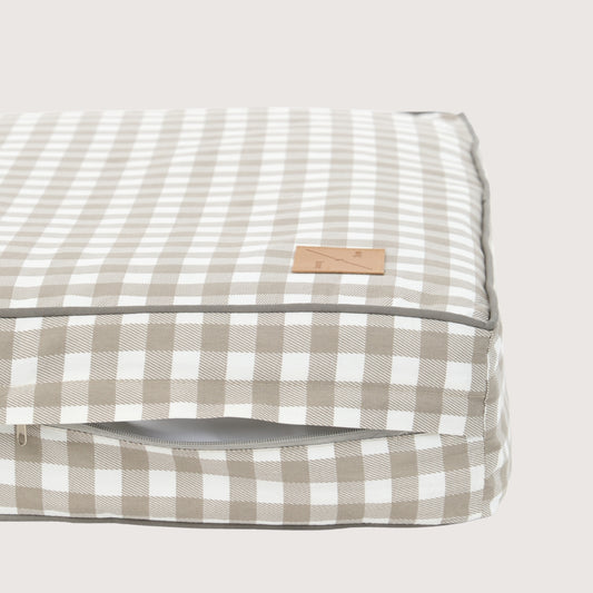 Cushion Dog Bed - Mocha Gingham Print