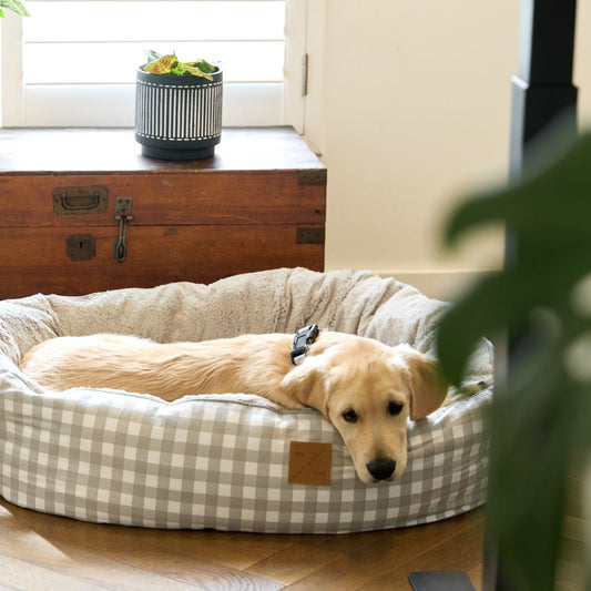 4 Seasons Reversible Circular Dog Bed - Grey Gingham Print
