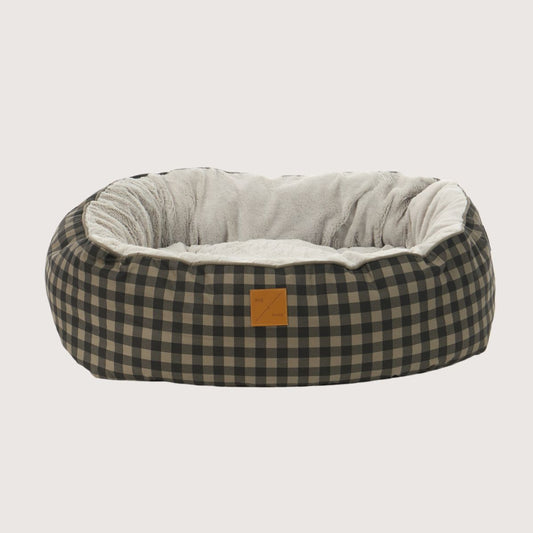 4 Seasons Reversible Circular Dog Bed - Mocha/ Black Gingham Print