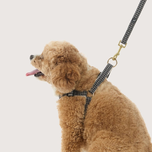 Hemp Dog Harness - Mocha/ Black Gingham Print