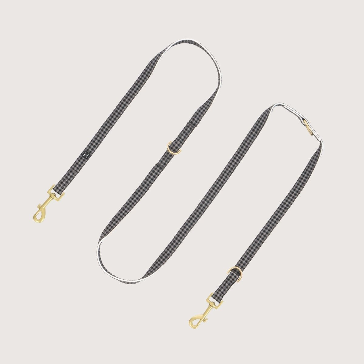 Hemp Dog Lead - Multi Function with Leather & Brass Fittings - Mocha/ Black Gingham Print