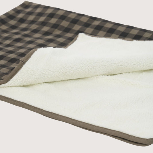 Pet Blanket with Fleece - Mocha/ Black Gingham Print