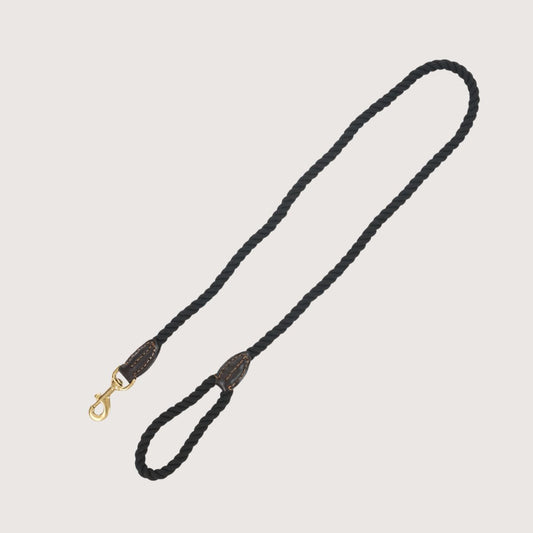 Rope Dog Lead (1.2m) - Leather & Brass Fittings - Black