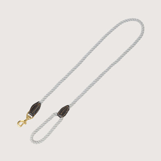 Rope Dog Lead (1.2m) - Leather & Brass Fittings - Grey