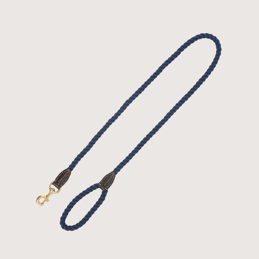 Rope Dog Lead (1.2m) - Leather & Brass Fittings - Navy