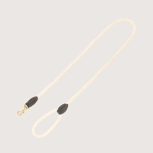 Rope Dog Lead (1.2m) - Leather & Brass Fittings - Natural