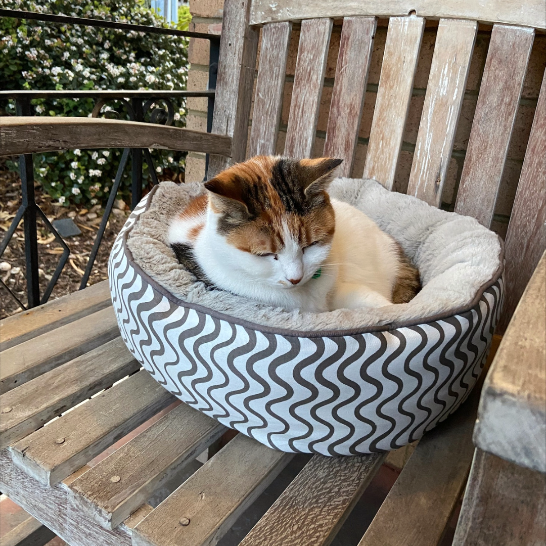 Cat Bed - Reversible - Mocha Wave Print