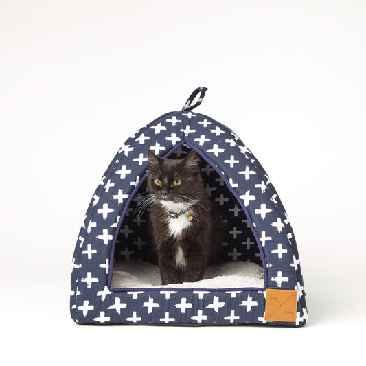 Cat Igloo - Navy Cross Print