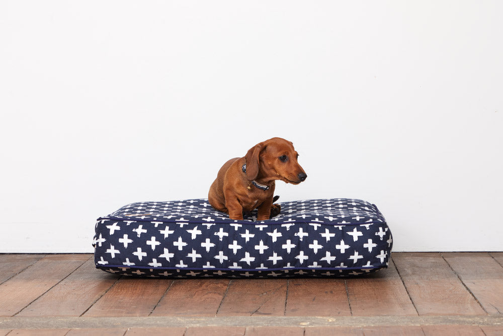 Cushion Dog Bed - Navy Cross Print