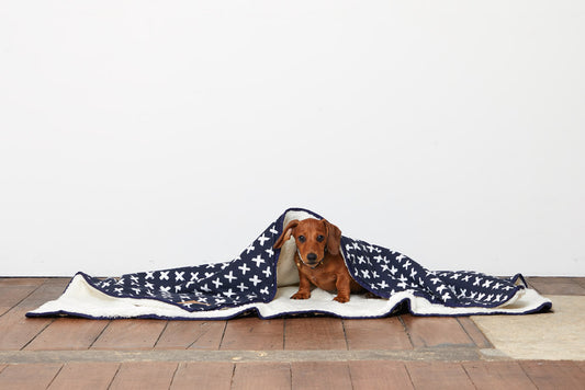 Mog and Bone Designer Dog Fleece Blanket - Navy Cross Print