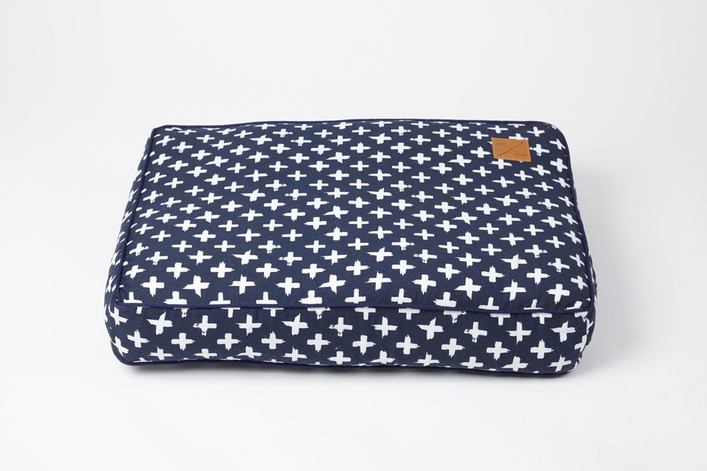 Cushion Dog Bed - Navy Cross Print
