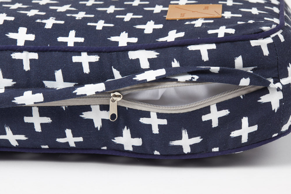 Cushion Dog Bed - Navy Cross Print