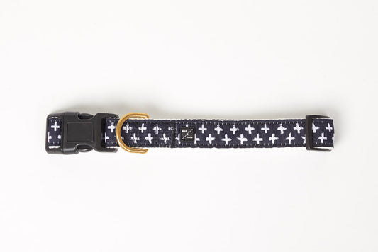 Hemp Dog Collar - Navy Cross Print