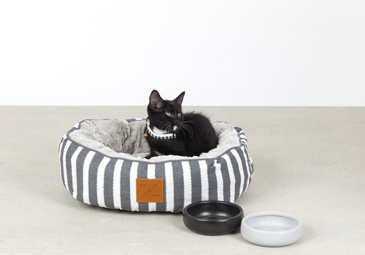 Cat Bed - Reversible - Charcoal Hamptons Stripe Print