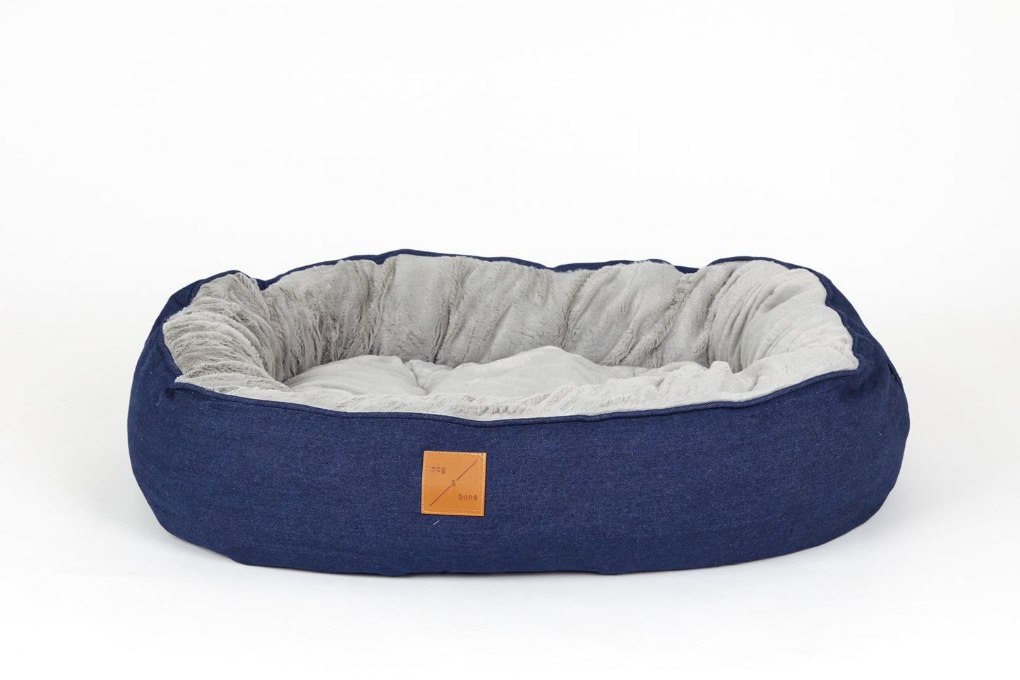 Mog and Bone 4 Seasons Reversible Circular Dog Bed in Blue Denim designer print