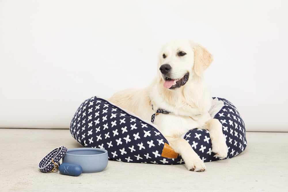 4 Seasons Reversible Circular Dog Bed - Navy Cross Print