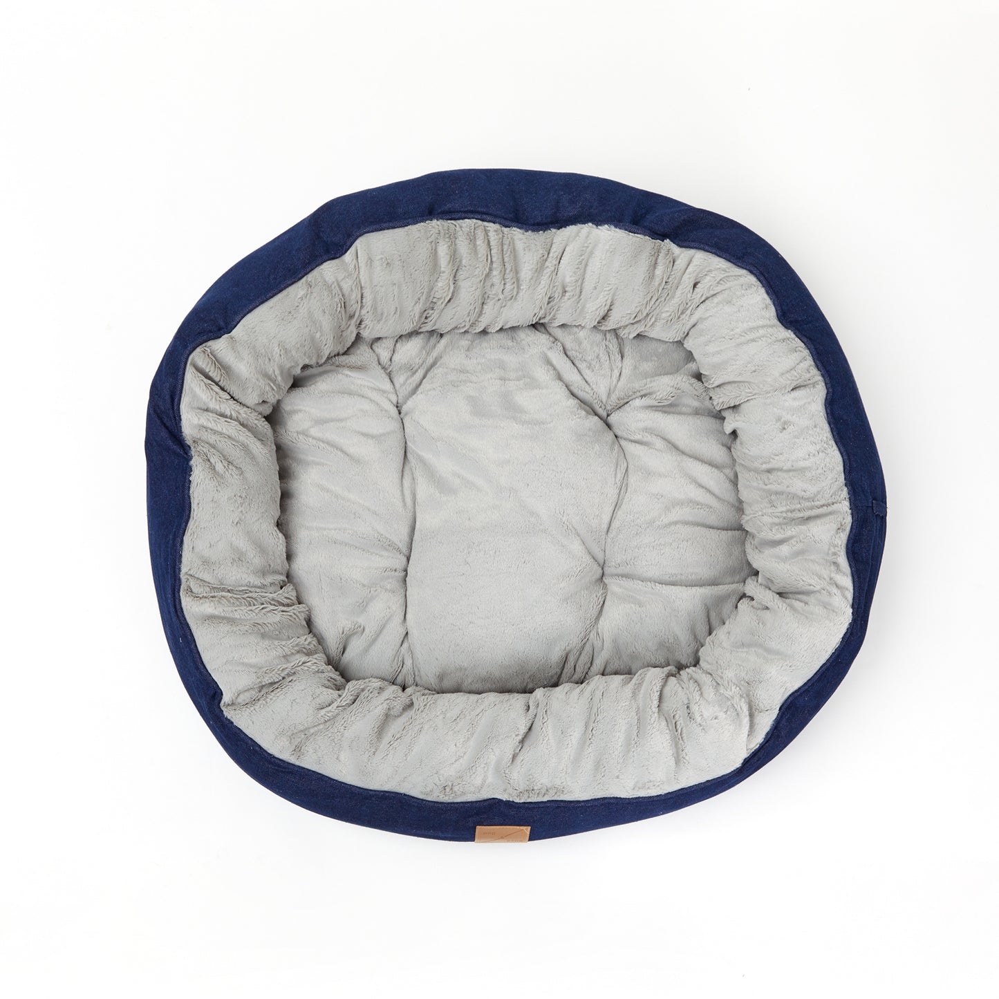 Mog and Bone 4 Seasons Reversible Circular Dog Bed in Blue Denim designer print