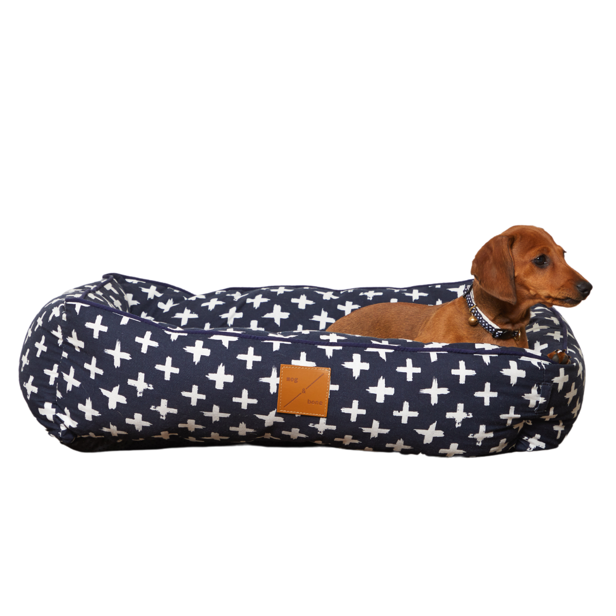 Bolster Dog Bed - Navy Cross Print