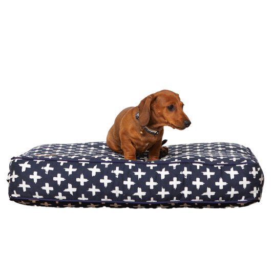 Cushion Dog Bed - Navy Cross Print