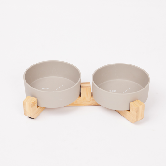 Bamboo Cat Bowl - Double with Stand - Mocha