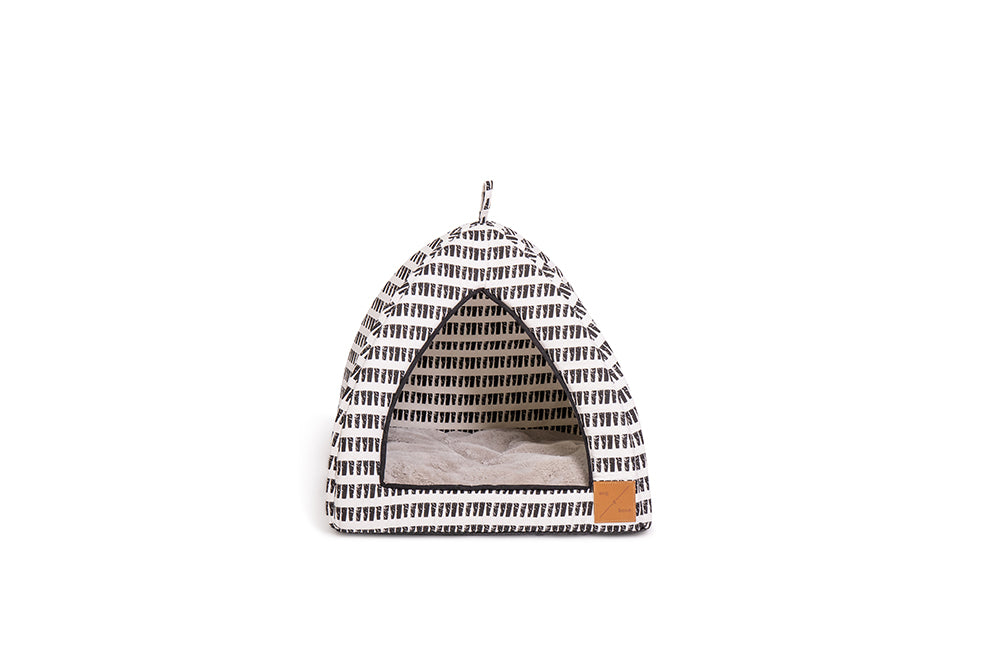 Mog and Bone Cat Bed Cat Igloo - Black Mosaic Print