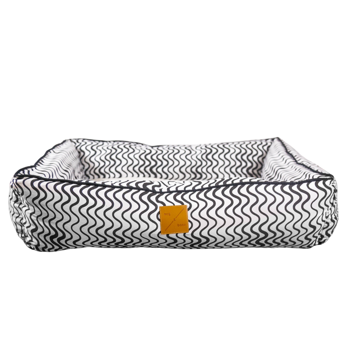 Bolster Dog Bed - Black Wave Print