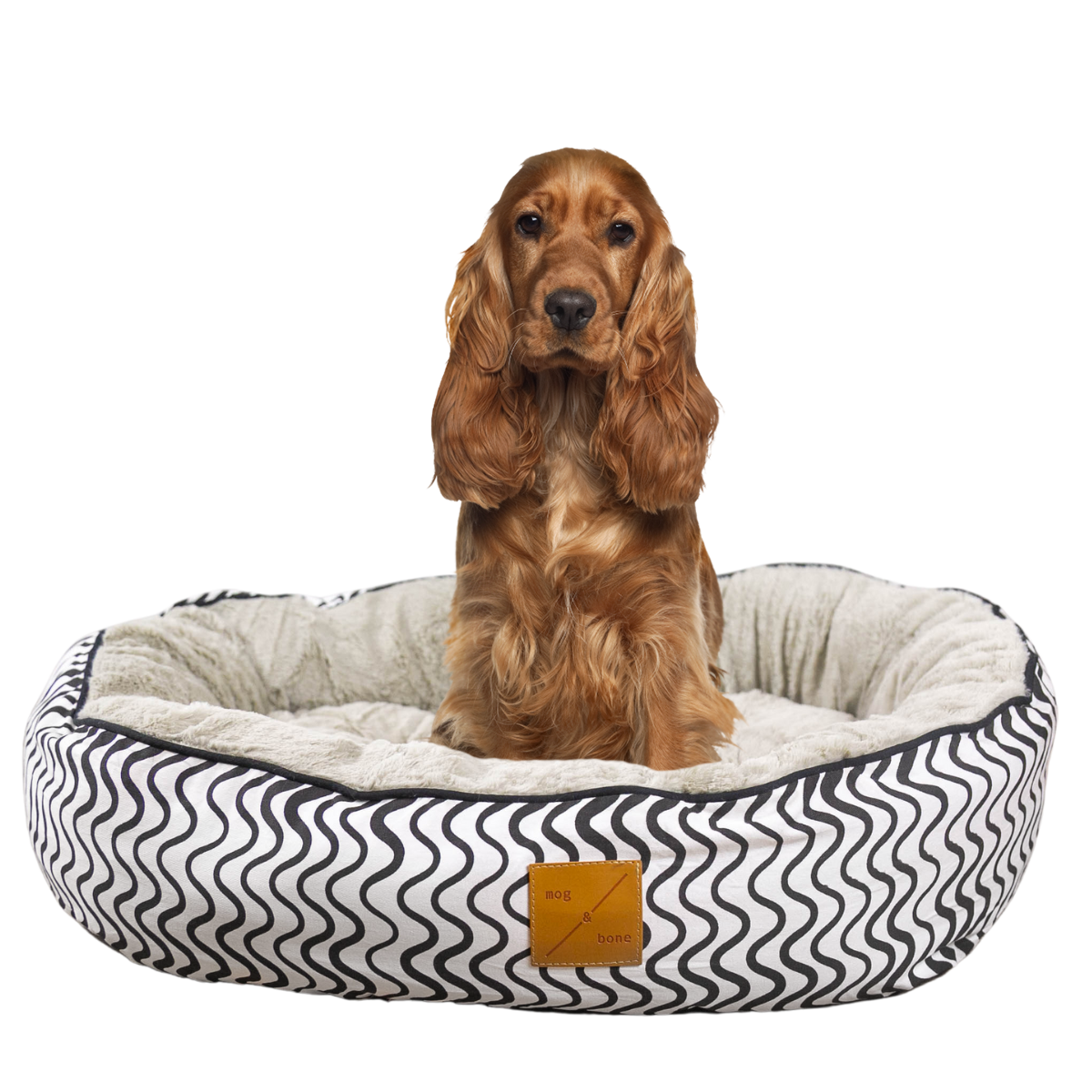 4 Seasons Reversible Circular Dog Bed - Black Wave Print