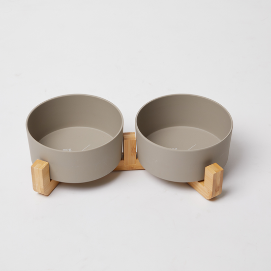 Bamboo Dog Bowls - Double with Stand - Mocha