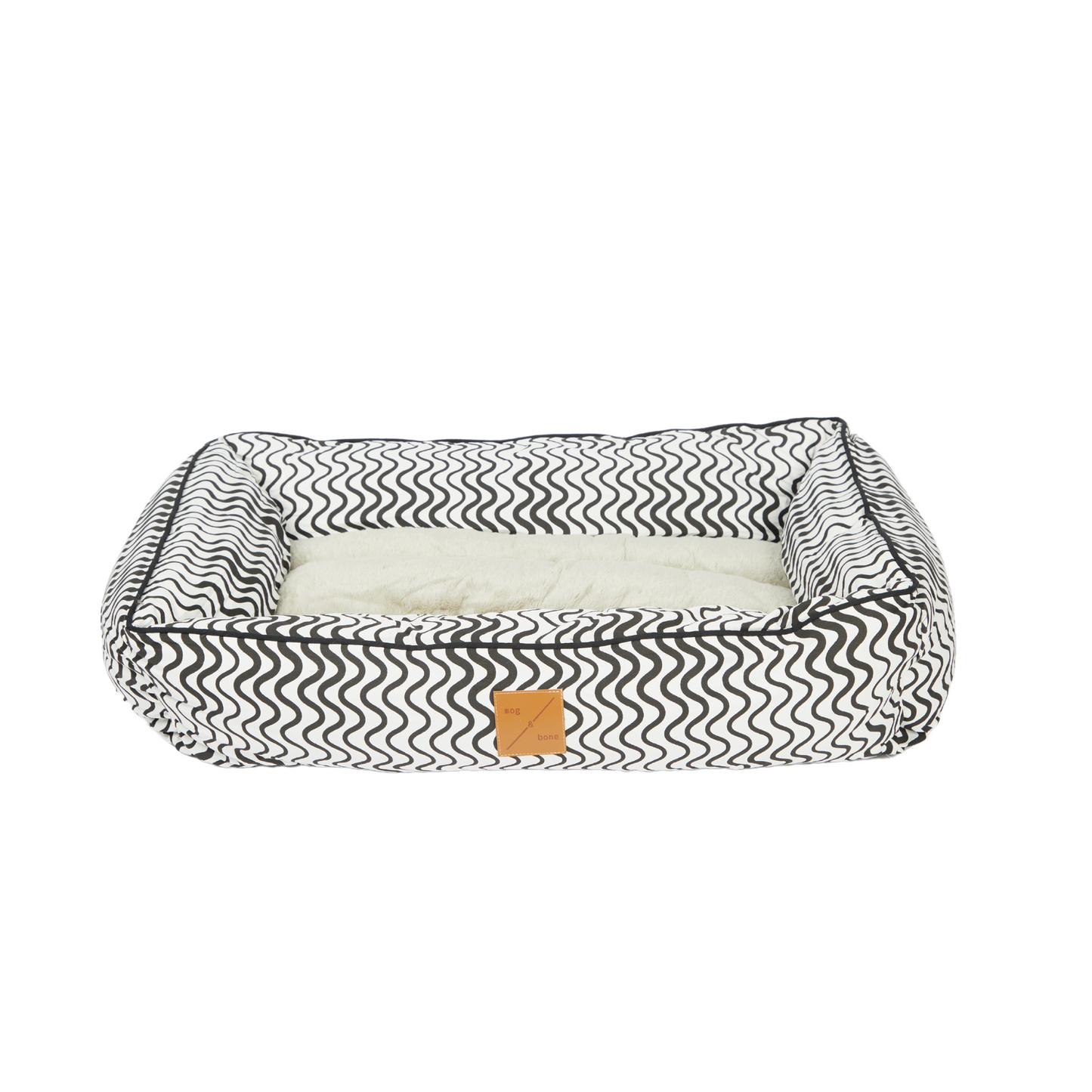 Bolster Dog Bed - Black Wave Print