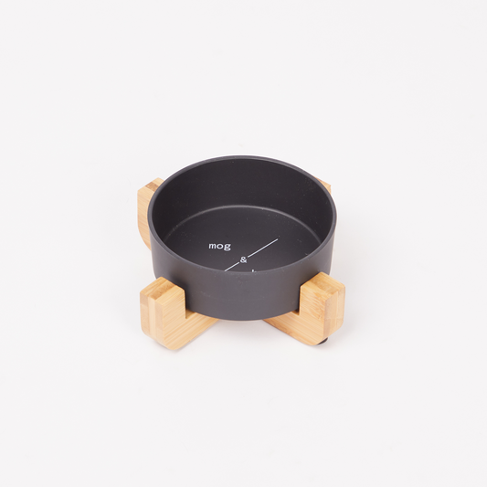 Bamboo Cat Bowl - Single with Stand - Black