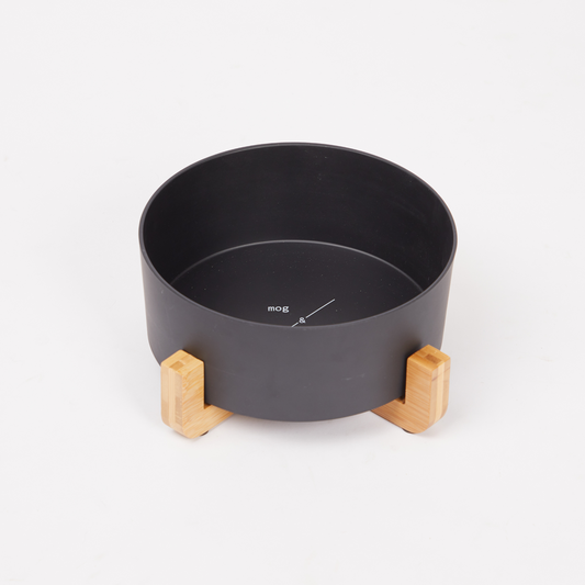 Bamboo Dog Bowl - Single with Stand - Black