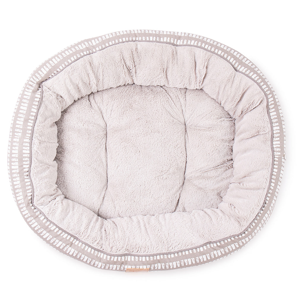 Mog & Bone 4 Seasons Reversible Circular Dog Bed - Latte Inverse Mosaic Print