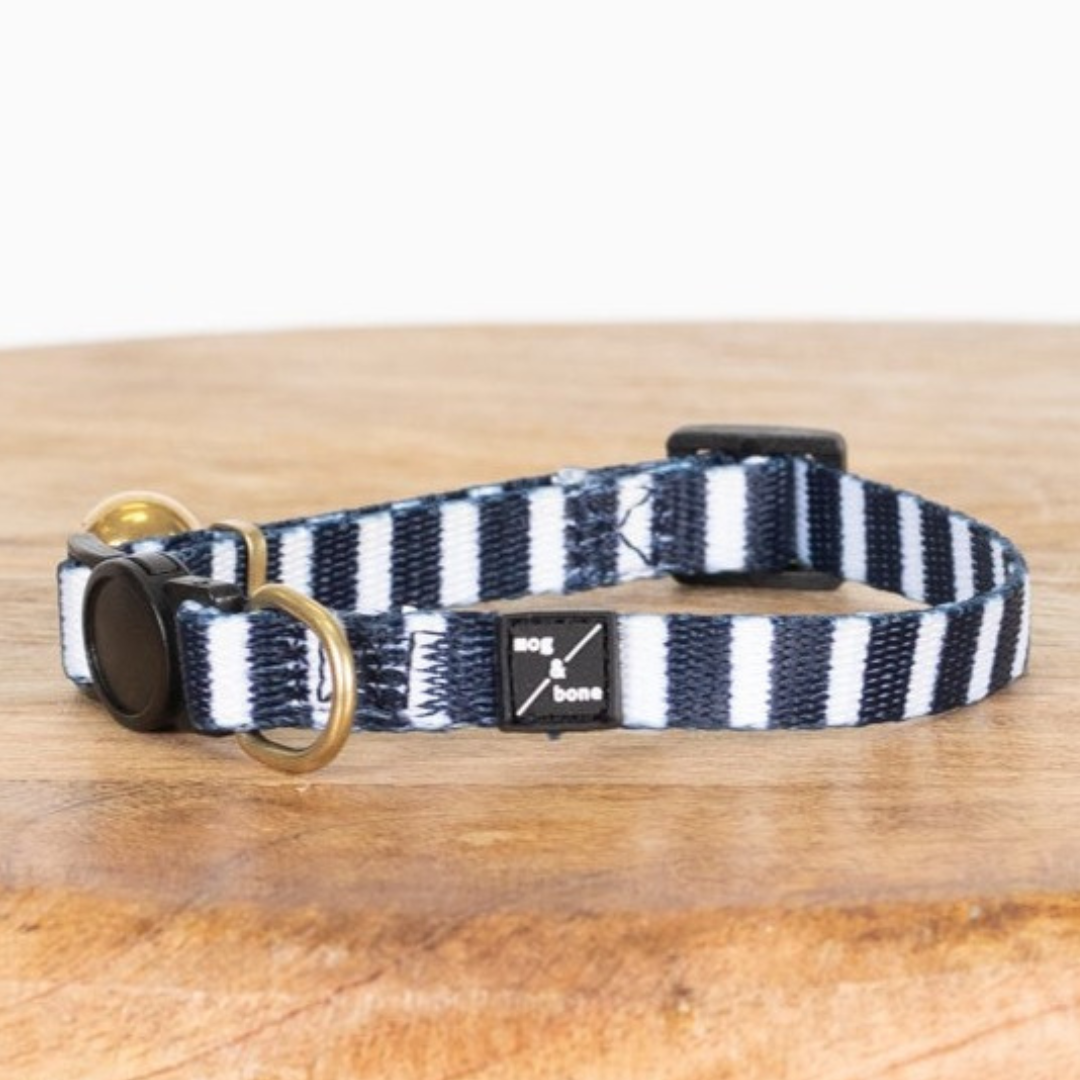 Cat Collar - Neoprene - Navy Hamptons Stripe