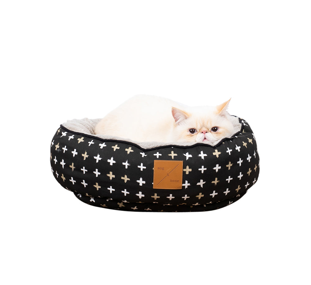 Reversible Cat Bed - Black Metallic Cross Print