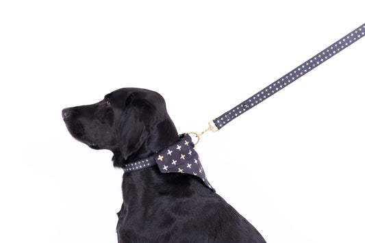 Neoprene Dog Lead -  Black Metallic Cross Print