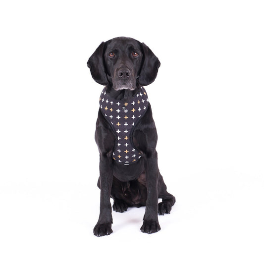 Neoprene Dog Harness - Black Metallic Cross Print